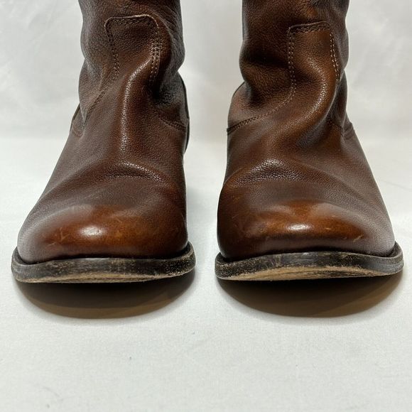 Frye Melissa Riding Moto Boots 6B Brown Leather Button Back Zip Tall Western - Picture 4 of 16